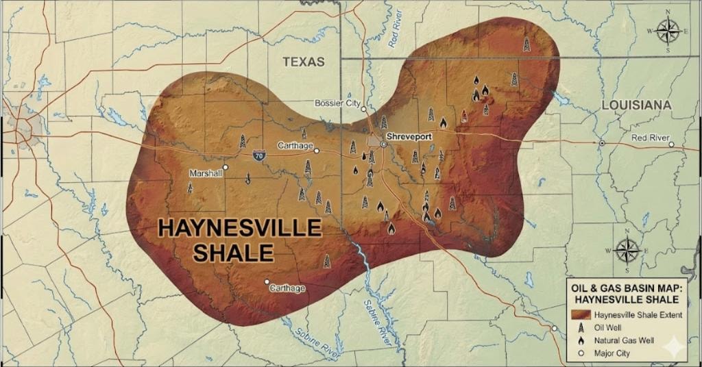 Geological topographic contour map of Haynesville Shale formation Louisiana